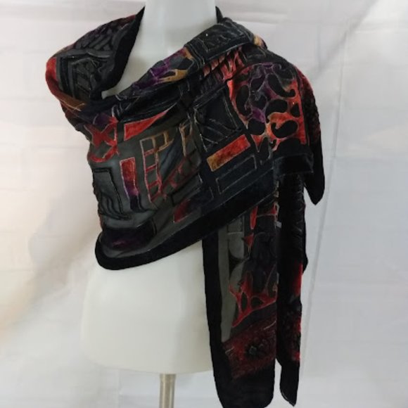 Beautiful design velvet look long scarf. - Picture 2 of 6
